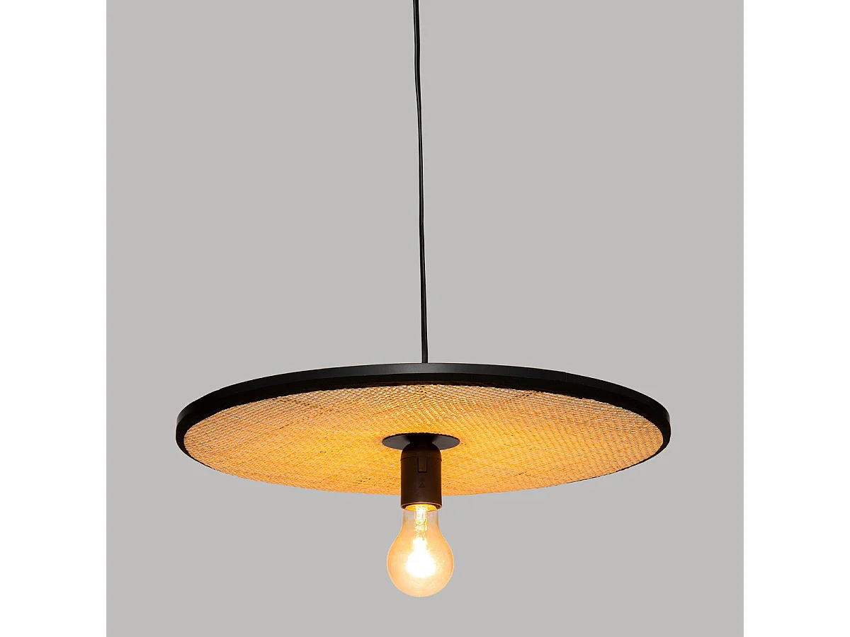 Luminaire Suspension en Rotin et métal Noir D 44 cm