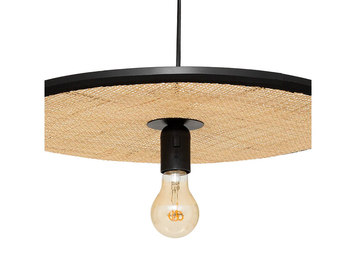 Luminaire Suspension en Rotin et métal Noir D 44 cm