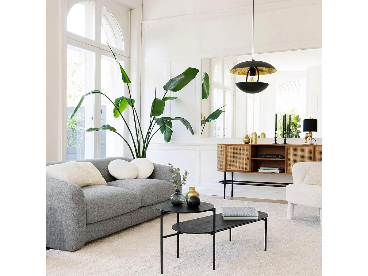 Luminaire Suspension en métal Doré et Noir D 33 x H 23 cm