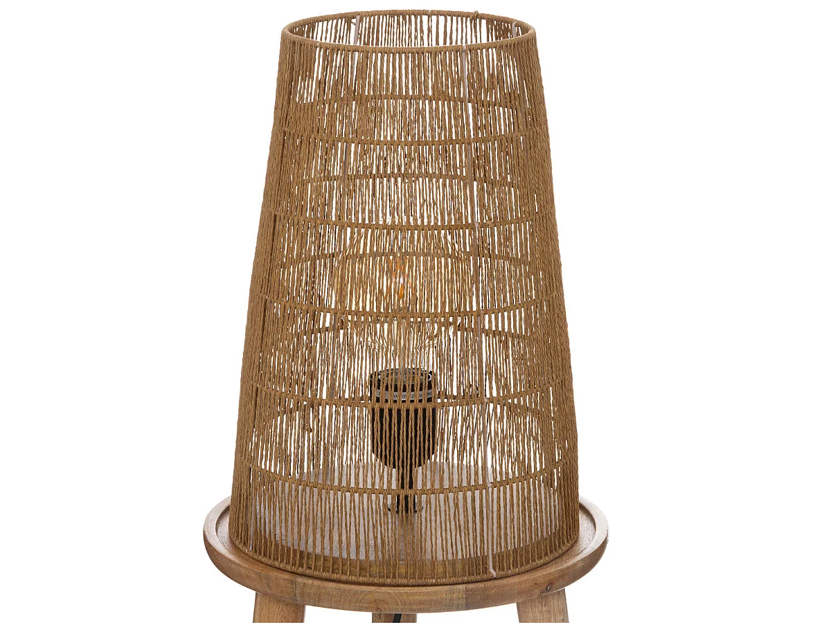 Lampadaire Trépied en bois et abat-jour corde H 127 cm