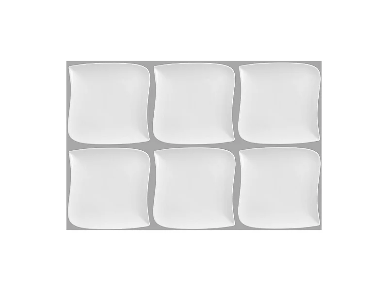 Lot de 6 Assiettes Plates Carrées "Vague" 25cm Blanc