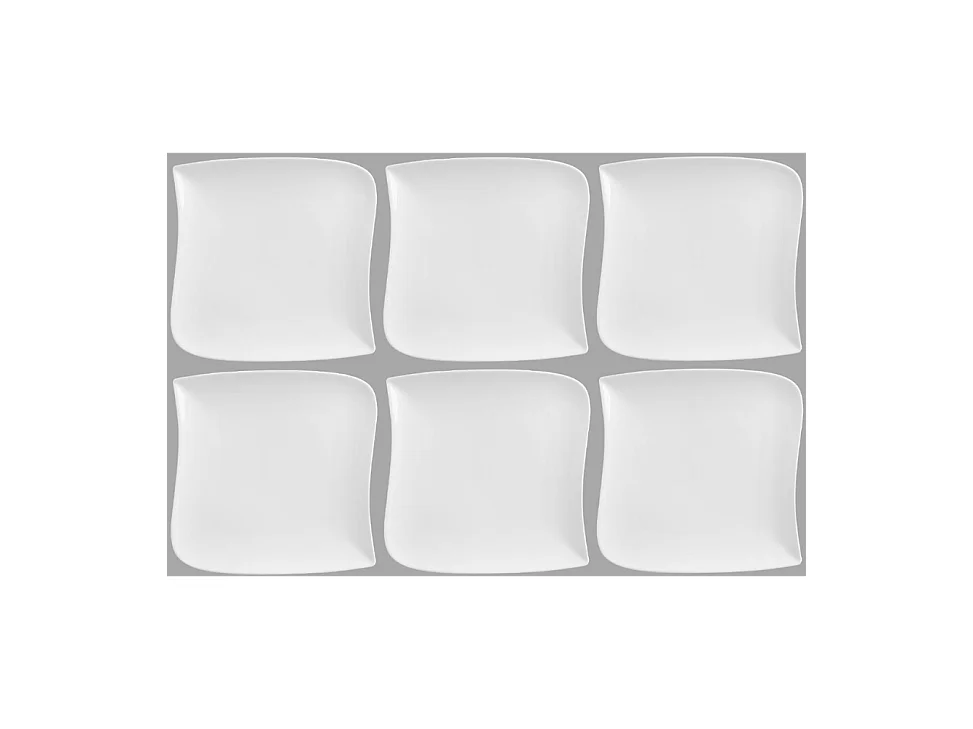 Lot de 6 Assiettes Plates Carrées "Vague" 25cm Blanc