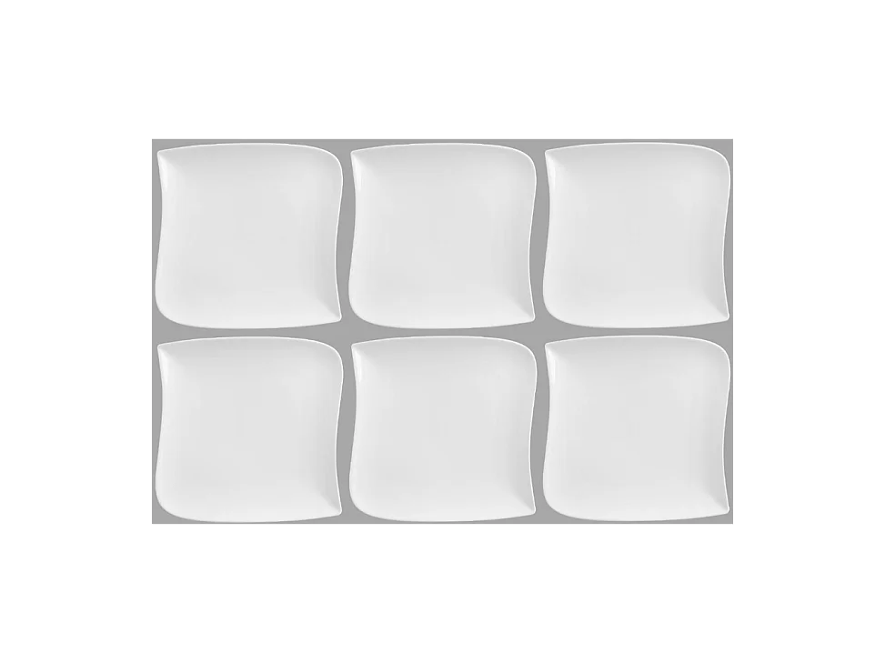 Lot de 6 Assiettes Plates Carrées "Vague" 25cm Blanc