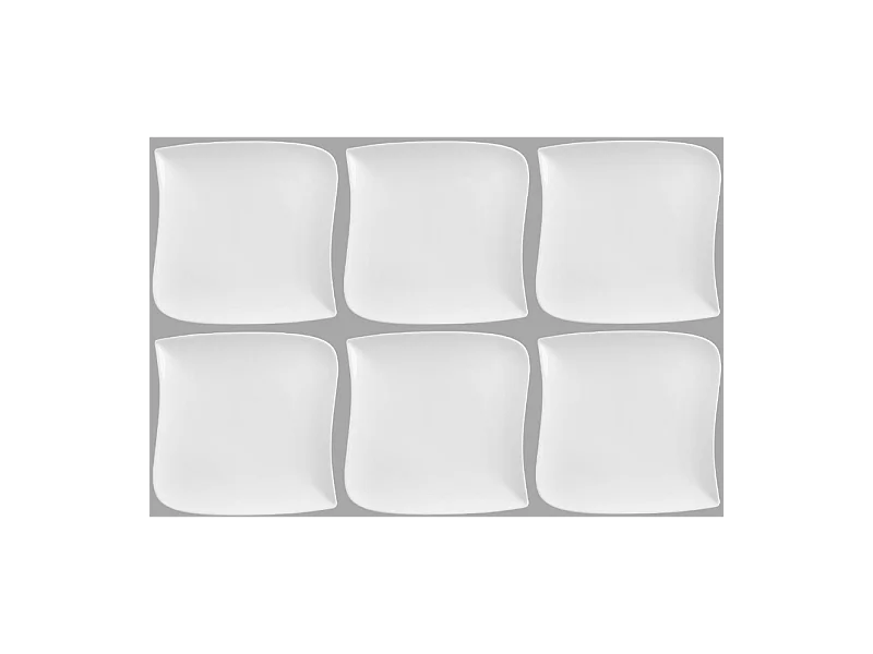 Lot de 6 Assiettes Plates Carrées "Vague" 25cm Blanc