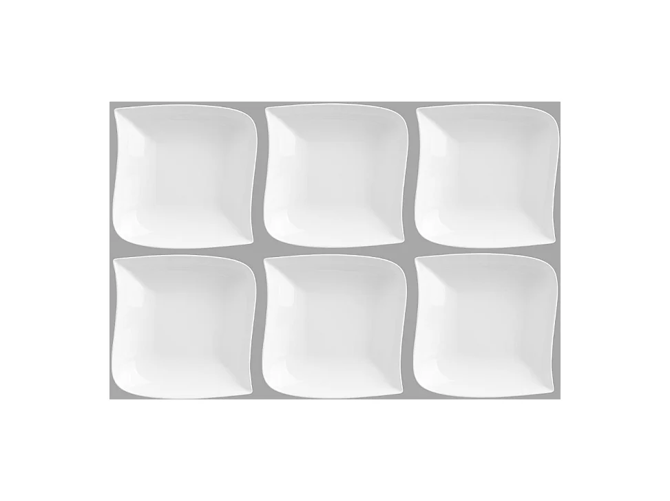 Lot de 6 Assiettes Creuses Carrées "Vague" 21cm Blanc