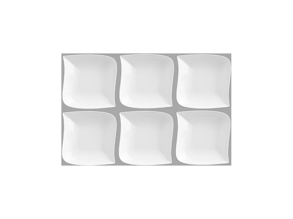 Lot de 6 Assiettes Creuses Carrées "Vague" 21cm Blanc