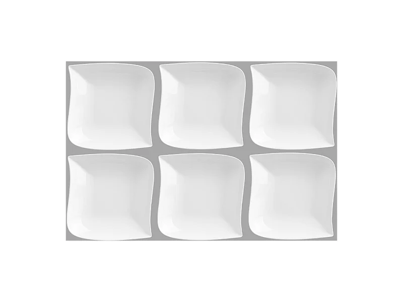 Lot de 6 Assiettes Creuses Carrées "Vague" 21cm Blanc