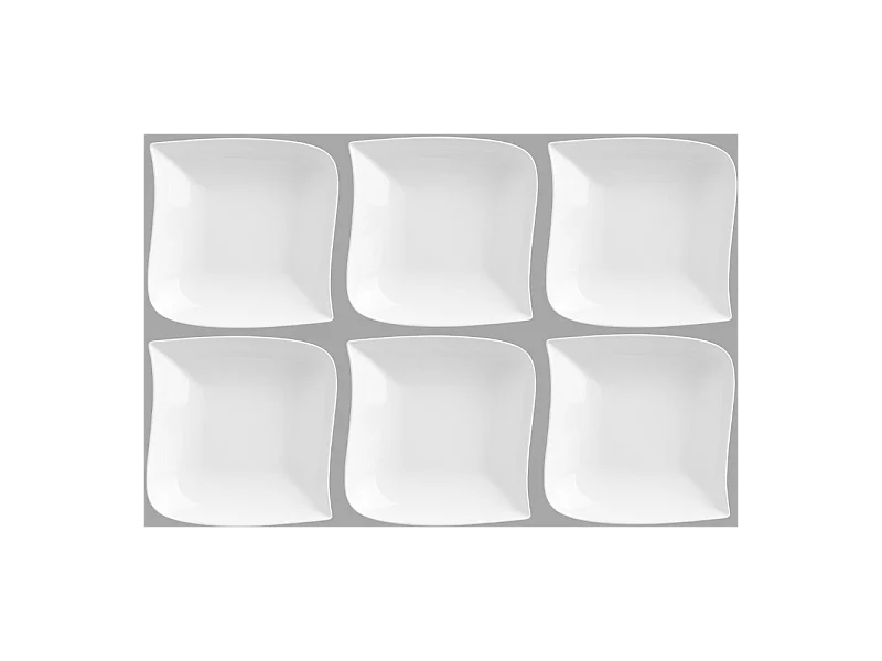 Lot de 6 Assiettes Creuses Carrées "Vague" 21cm Blanc