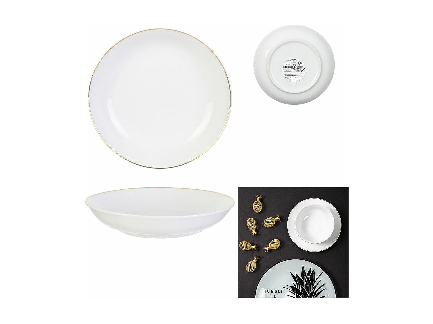 Lot de 6 Assiettes Creuses "Liseré" 21cm Blanc