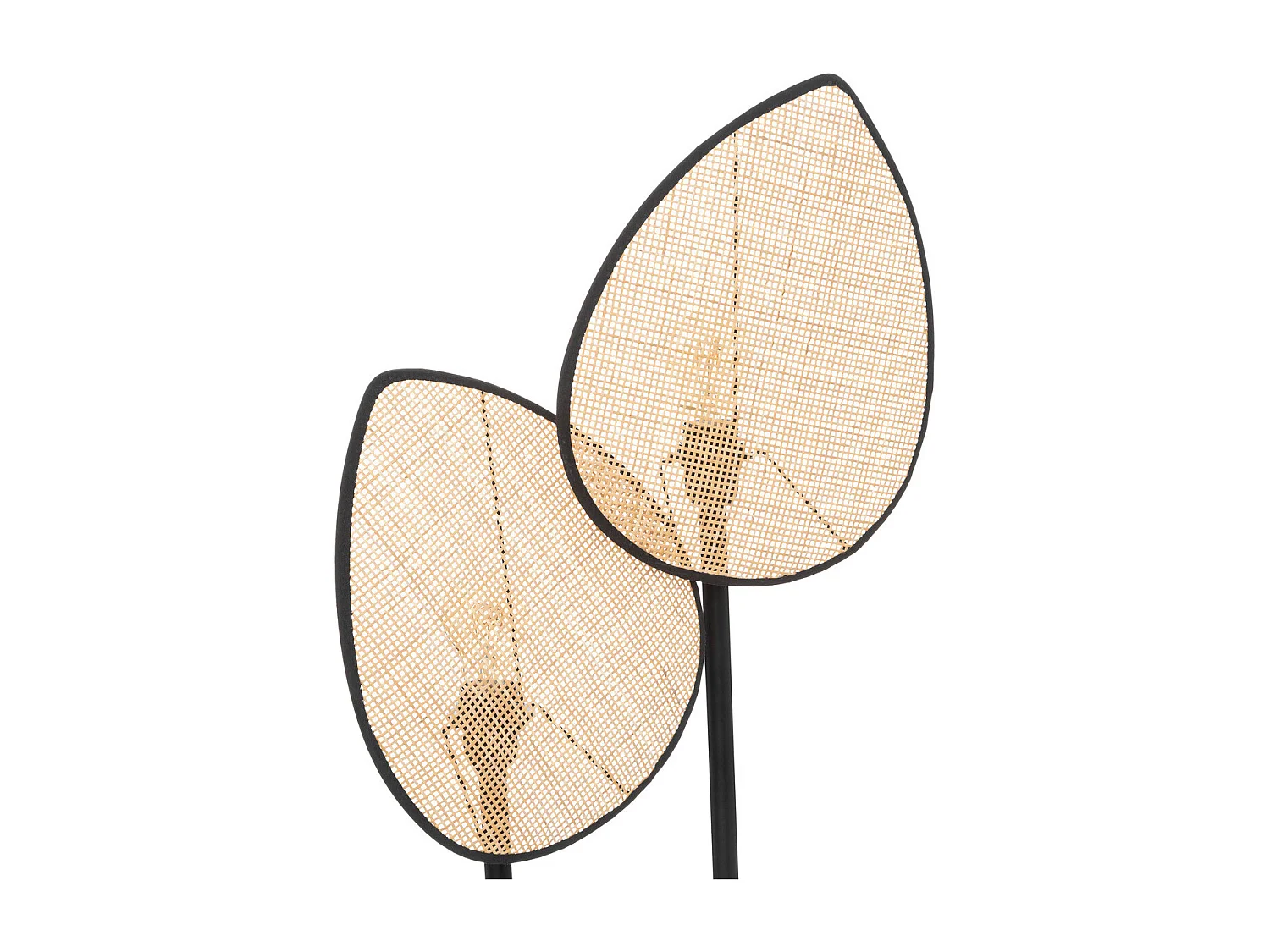 Lampadaire 2 abat-jours en Cannage de Rotin et métal Noir H 143 cm