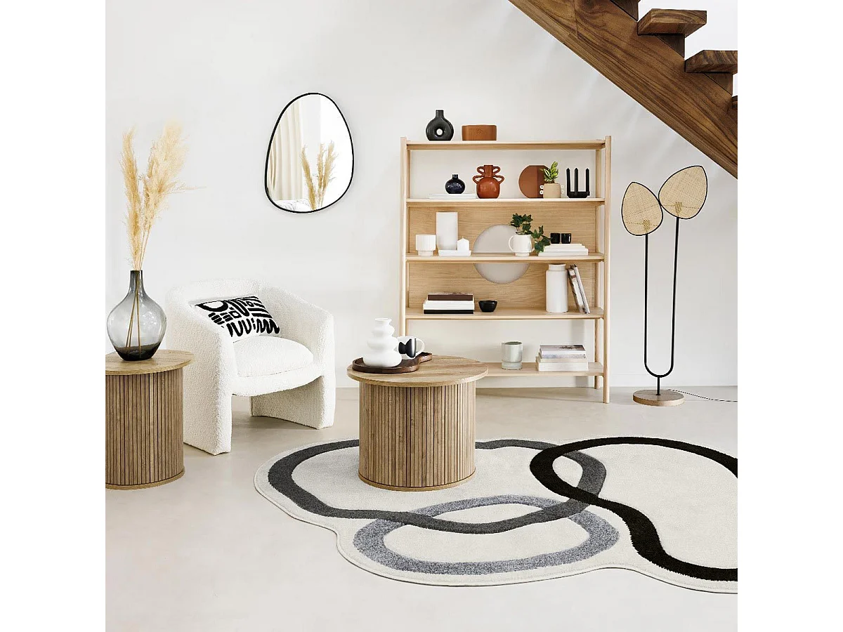 Lampadaire 2 abat-jours en Cannage de Rotin et métal Noir H 143 cm