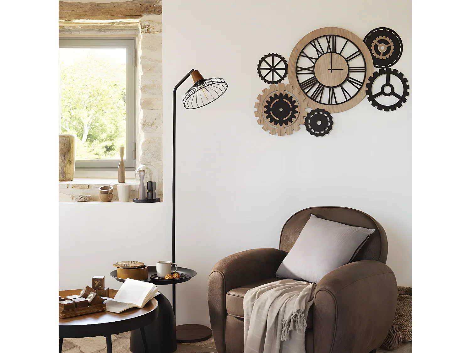 Lampadaire en Bois et métal Noir H 163 cm