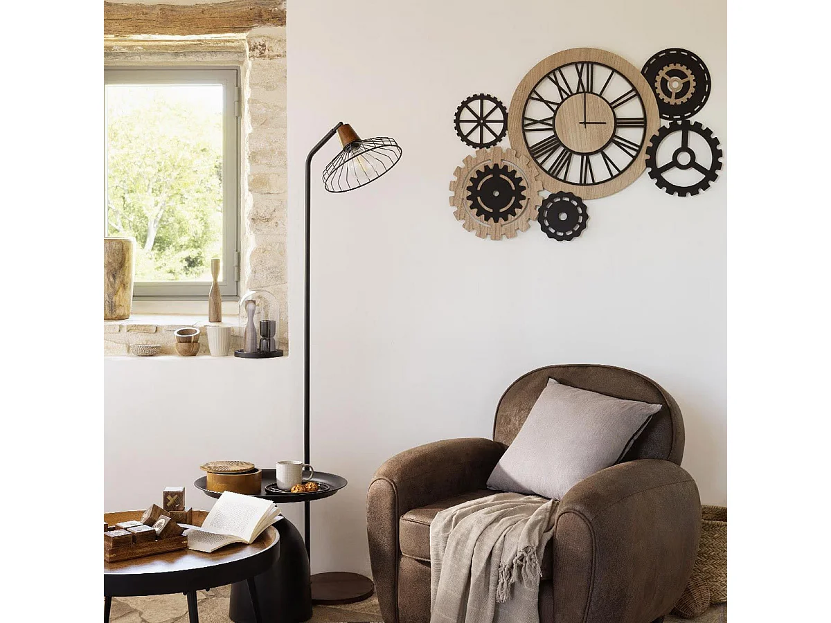 Lampadaire en Bois et métal Noir H 163 cm