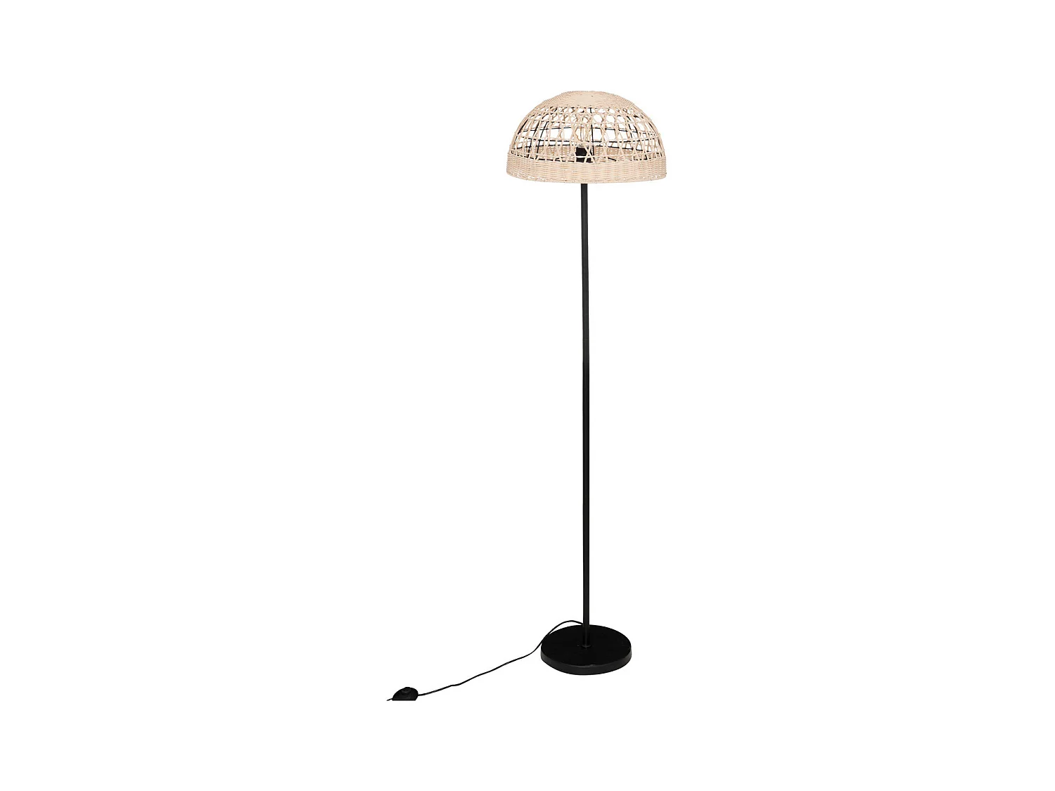 Lampadaire en métal Noir et abat-jour en Rotin H 150.5 cm