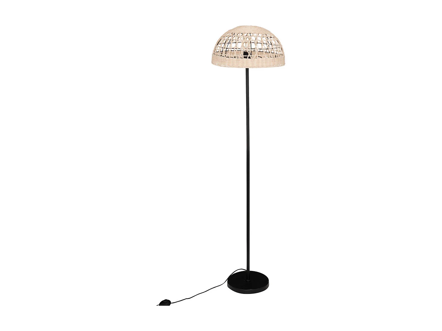Lampadaire en métal Noir et abat-jour en Rotin H 150.5 cm