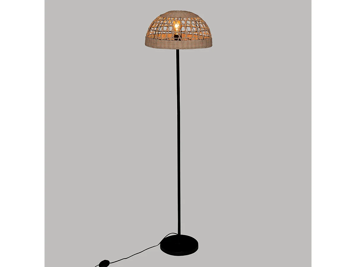 Lampadaire en métal Noir et abat-jour en Rotin H 150.5 cm