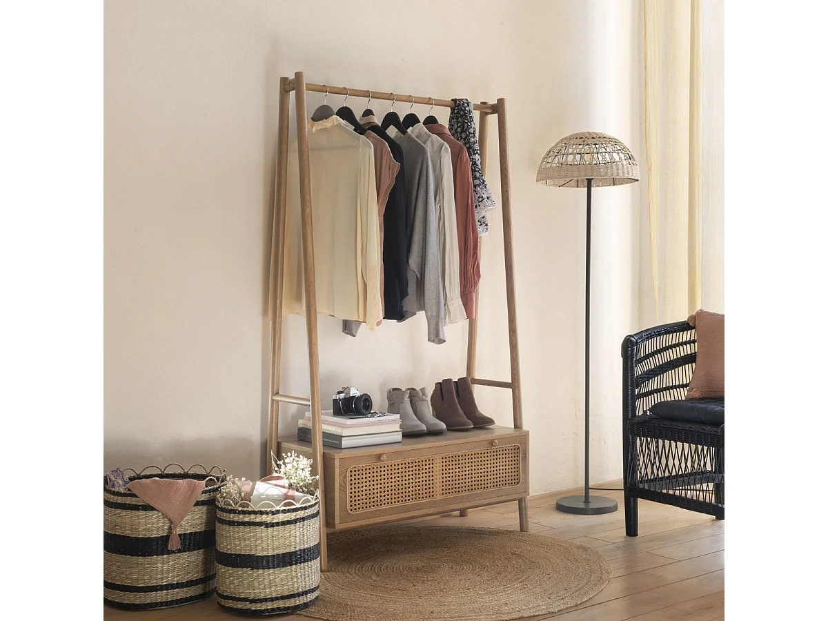 Lampadaire en métal Noir et abat-jour en Rotin H 150.5 cm