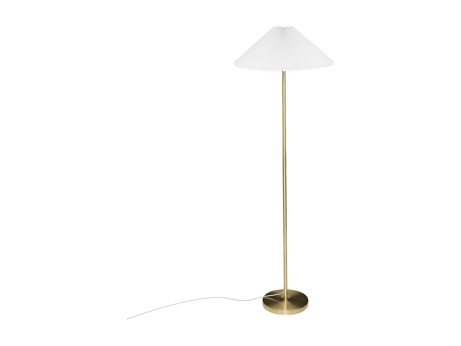 Lampadaire en métal Doré et abat-jour en Coton plissé H 150 cm