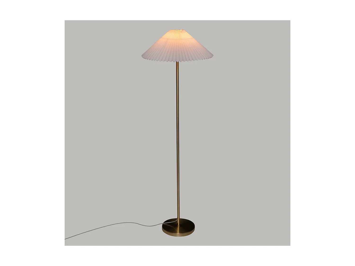 Lampadaire en métal Doré et abat-jour en Coton plissé H 150 cm