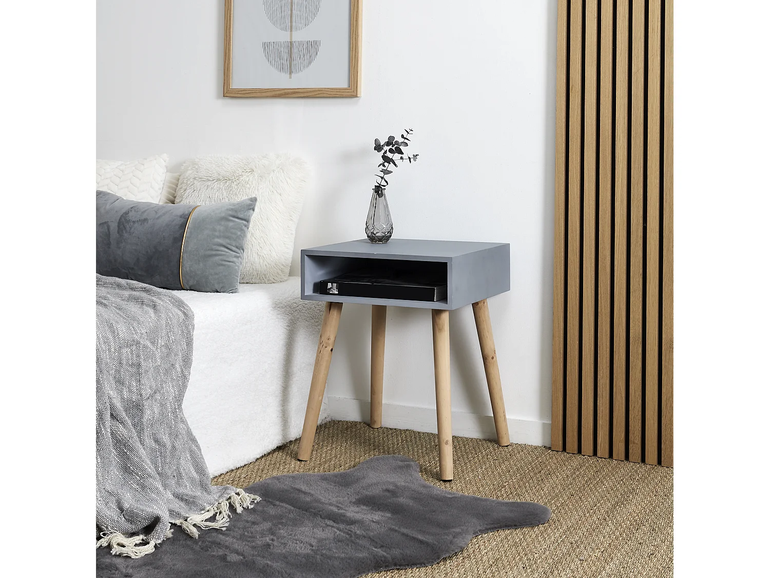 Table de Chevet - HOME DECO FACTORY - Bicolore - Inspiration Scandinave - Gris et Marron