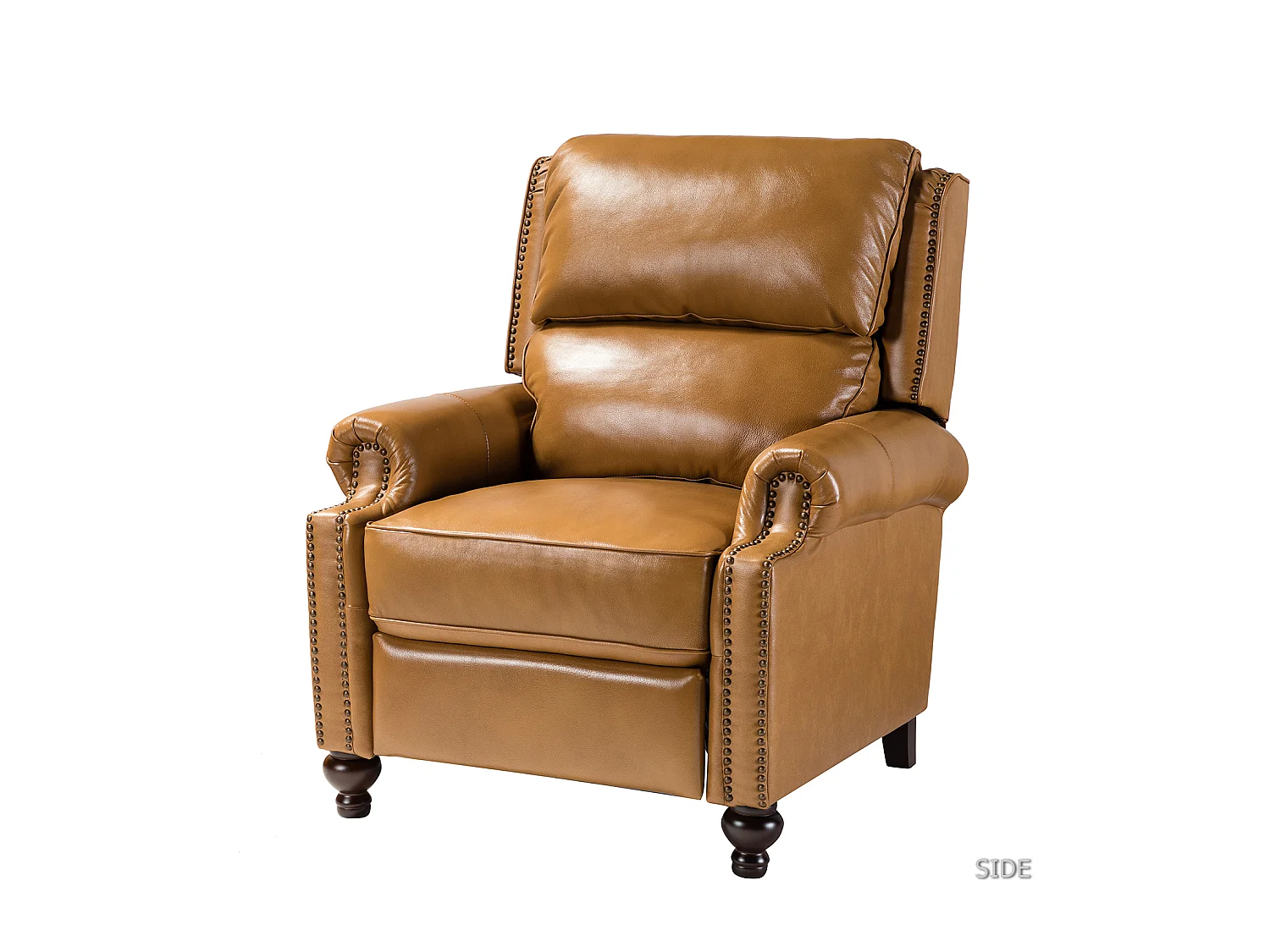 Fauteuil Cigare en cuir réglable, inclinable, canapé vintage avec garniture à tête de clou,Camel