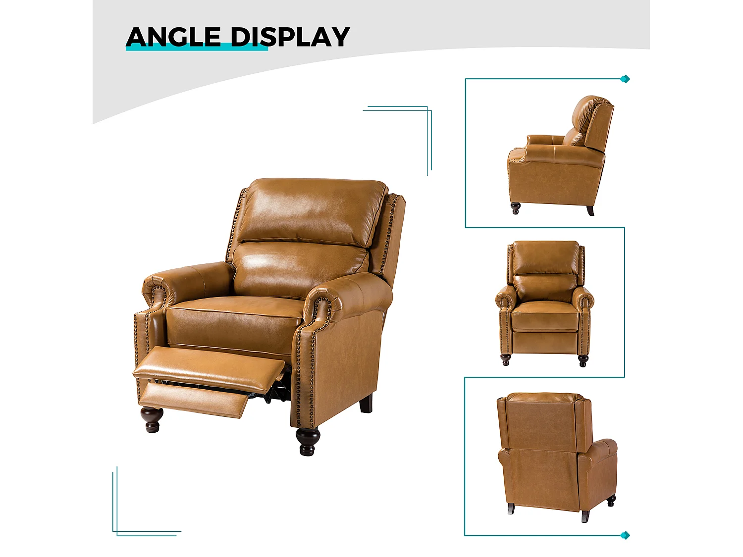 Fauteuil Cigare en cuir réglable, inclinable, canapé vintage avec garniture à tête de clou,Camel