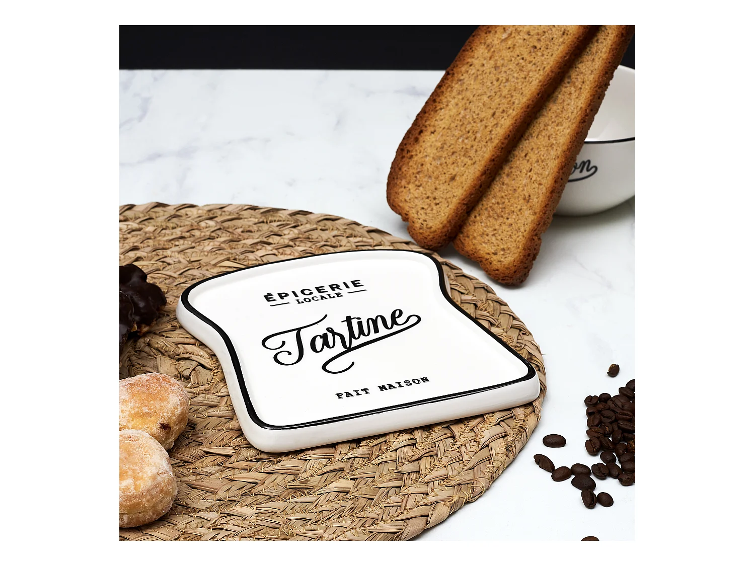 Assiette Toast Bistrot 17x16cm Blanc, Noir
