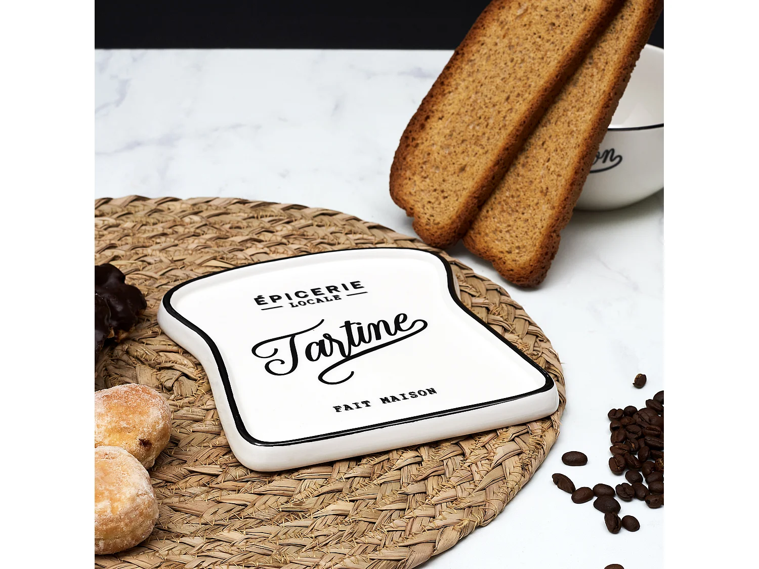 Assiette Toast Bistrot 17x16cm Blanc, Noir