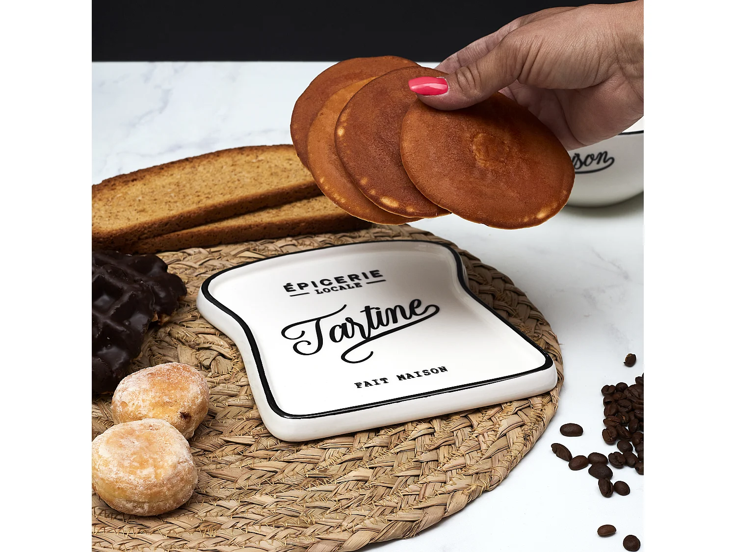 Assiette Toast Bistrot 17x16cm Blanc, Noir