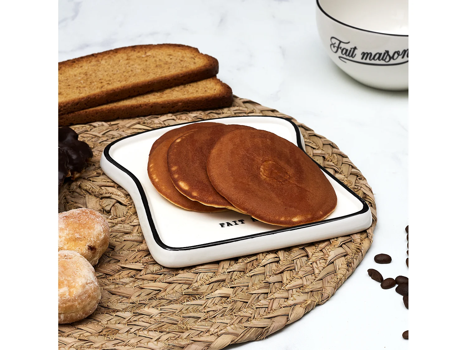 Assiette Toast Bistrot 17x16cm Blanc, Noir