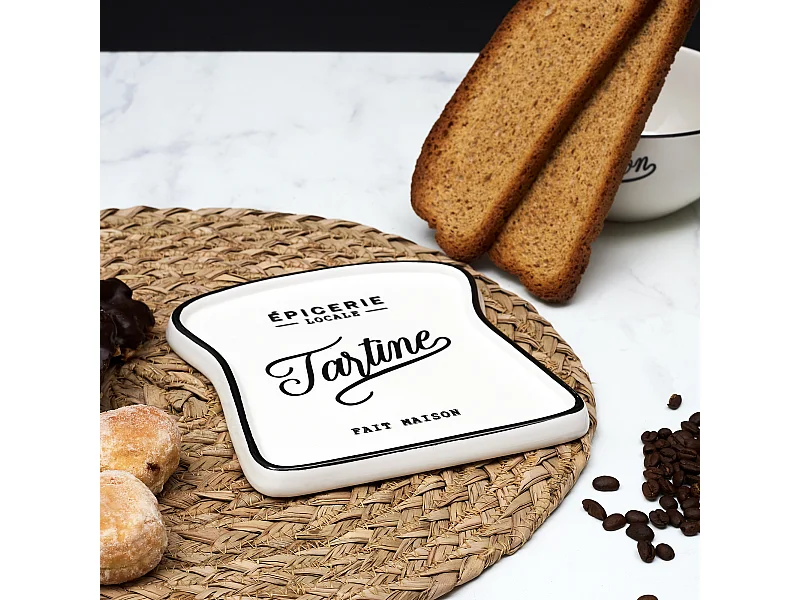 Assiette Toast Bistrot 17x16cm Blanc, Noir