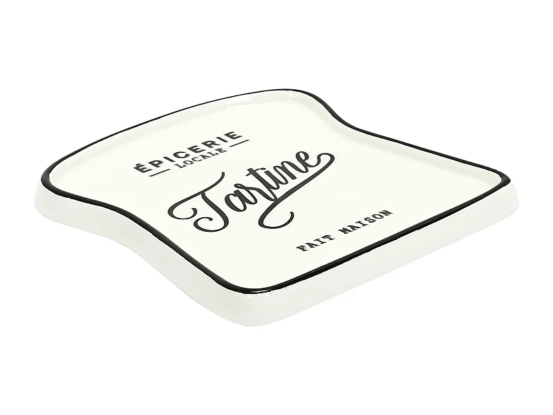 Assiette Toast Bistrot 17x16cm Blanc, Noir