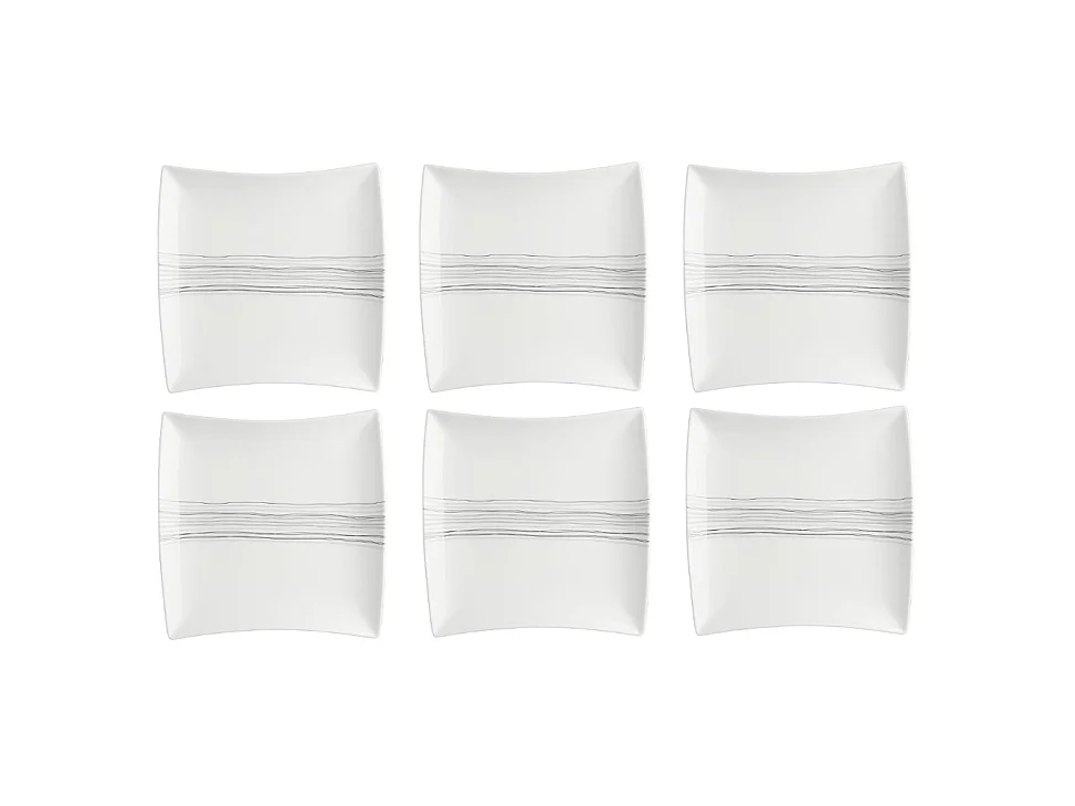 Lot de 6 Assiettes de Présentation Carrées "Lignes" 29cm Blanc