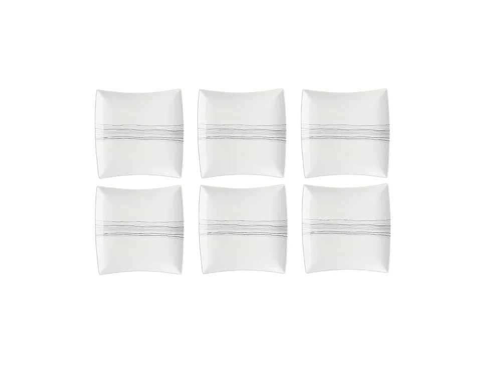 Lot de 6 Assiettes de Présentation Carrées "Lignes" 29cm Blanc