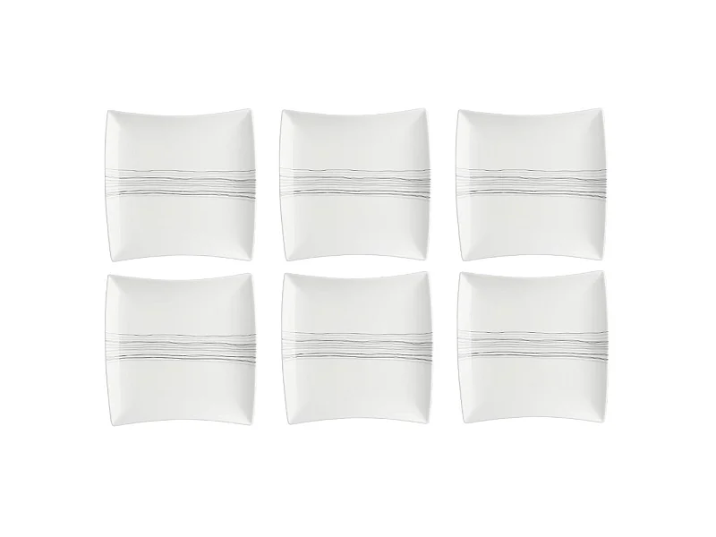 Lot de 6 Assiettes de Présentation Carrées "Lignes" 29cm Blanc