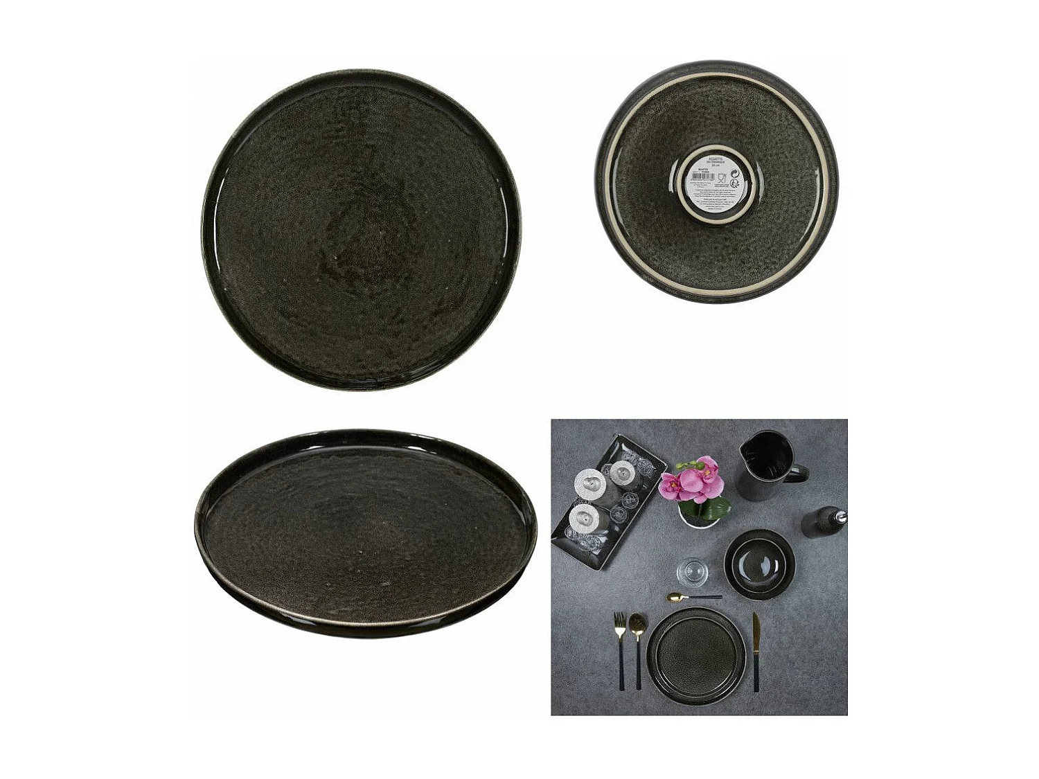 Lot de 6 Assiettes Plates "Gancia" 26cm Noir