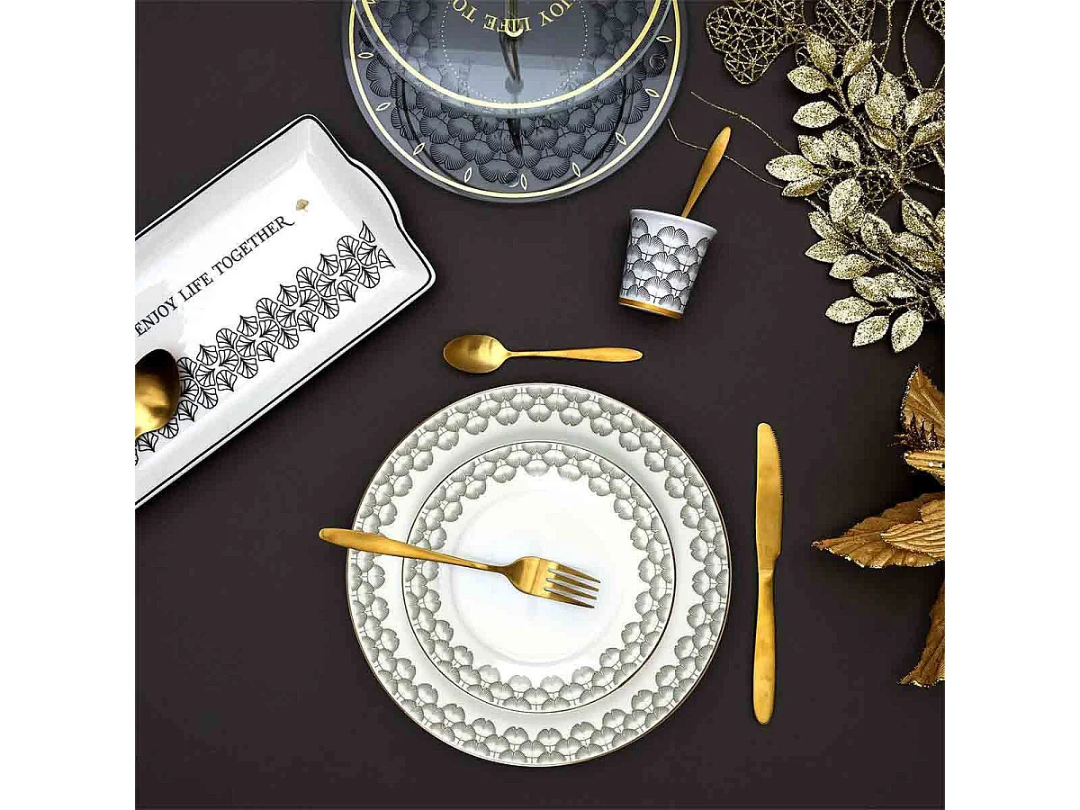 Lot de 6 Assiettes Plates "Ginkolo" 26cm Blanc