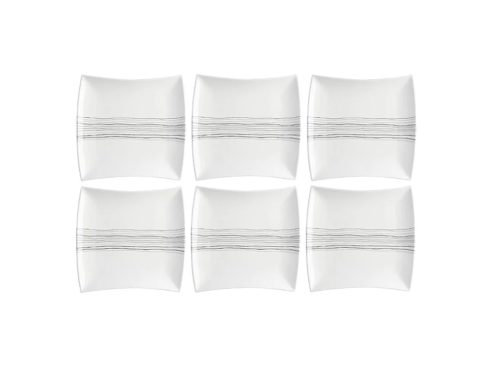 Lot de 6 Assiettes Plates Carrées "Lignes" 26cm Blanc