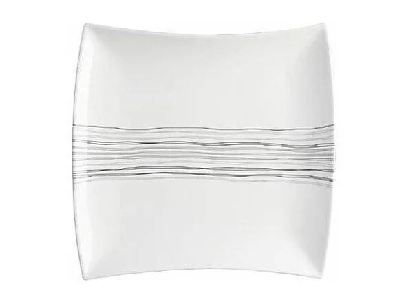 Lot de 6 Assiettes Plates Carrées "Lignes" 26cm Blanc