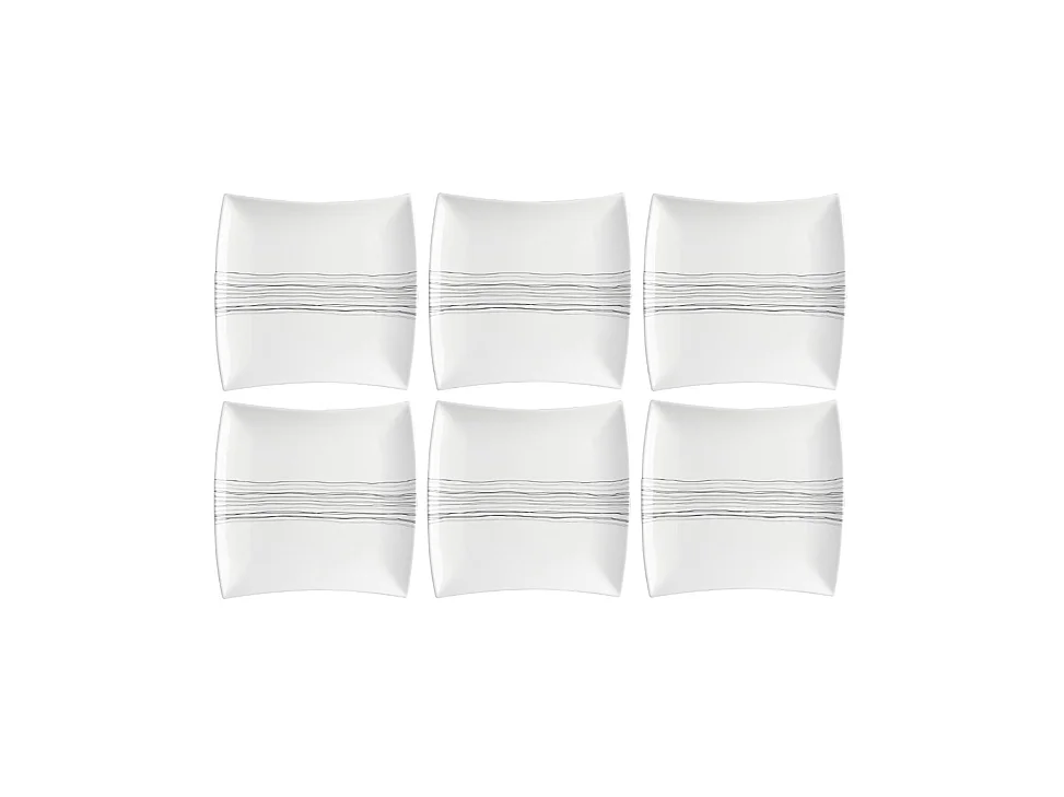 Lot de 6 Assiettes Plates Carrées "Lignes" 26cm Blanc