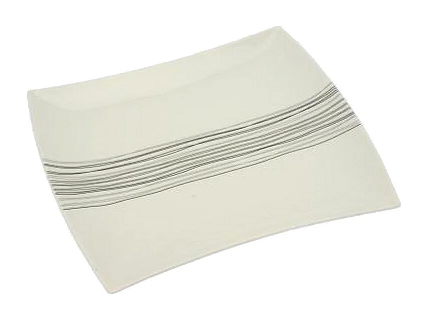 Lot de 6 Assiettes Plates Carrées "Lignes" 26cm Blanc