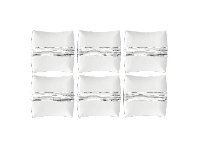 Lot de 6 Assiettes Plates Carrées "Lignes" 26cm Blanc