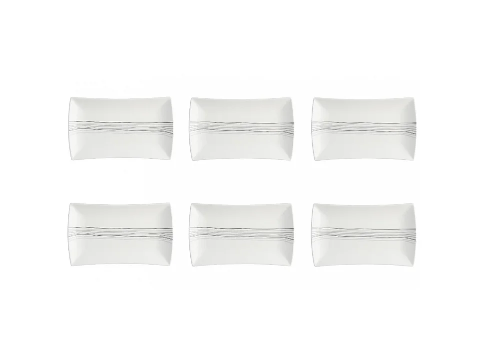 Lot de 6 Assiettes Plates Rectangles "Lignes" 26cm Blanc
