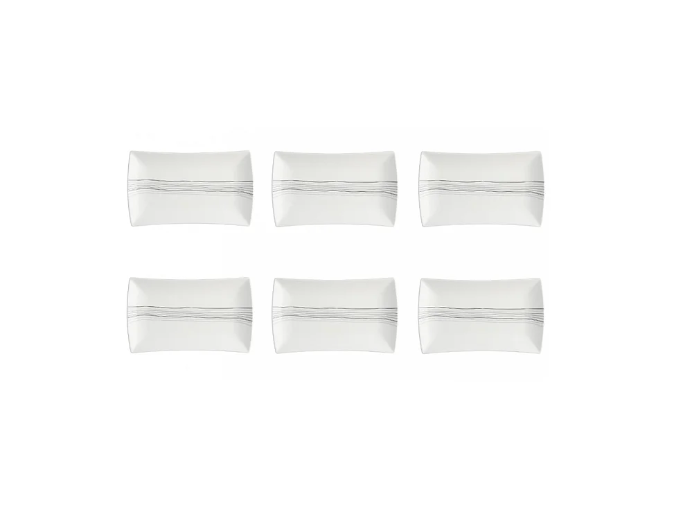 Lot de 6 Assiettes Plates Rectangles "Lignes" 26cm Blanc
