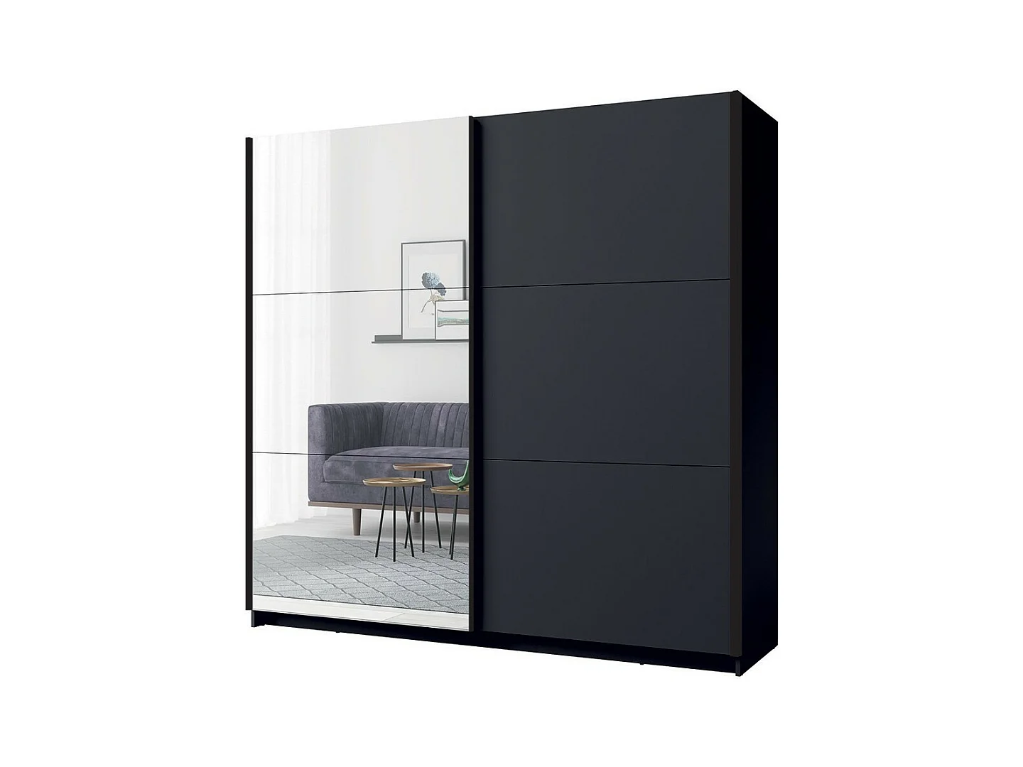 Armoire collection 200 cm 2 portes coulissantes avec miroir - gris graphite - Collection ARSALA