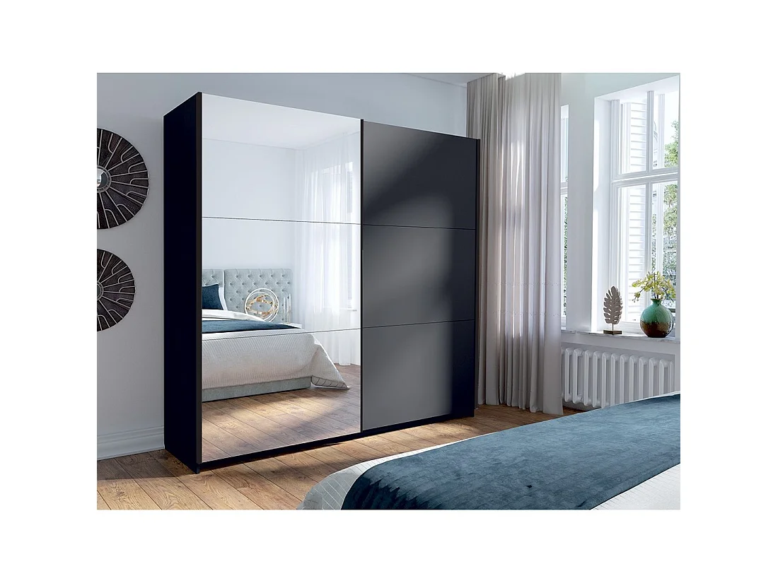 Armadio collezione 200 cm 2 porte scorrevoli con specchio - grigio grafite - Collezione ARSALA