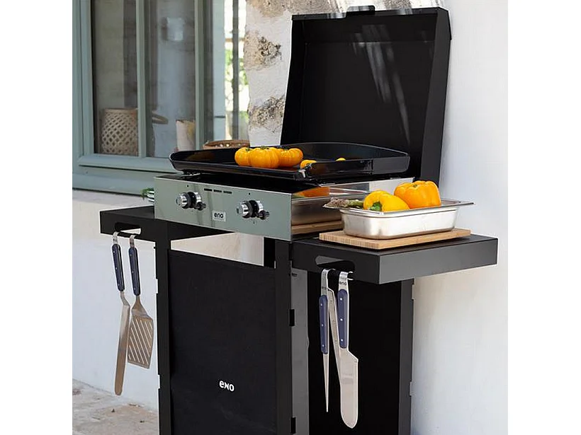 Eno Plancha gaz 6300w plaque fonte émaillée 47x36cm avec chariot - 55508385