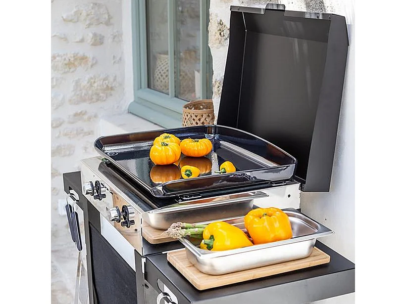 Eno Plancha gaz 6300w plaque fonte émaillée 47x36cm avec chariot - 55508385