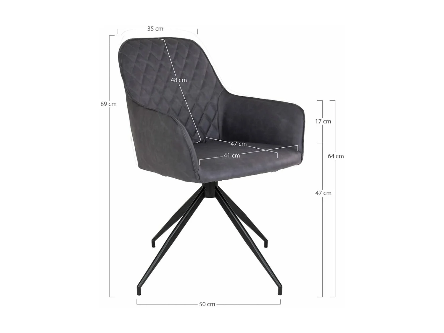 Harbo eetkamerstoel met draaivoet donkergrijs, zwart.