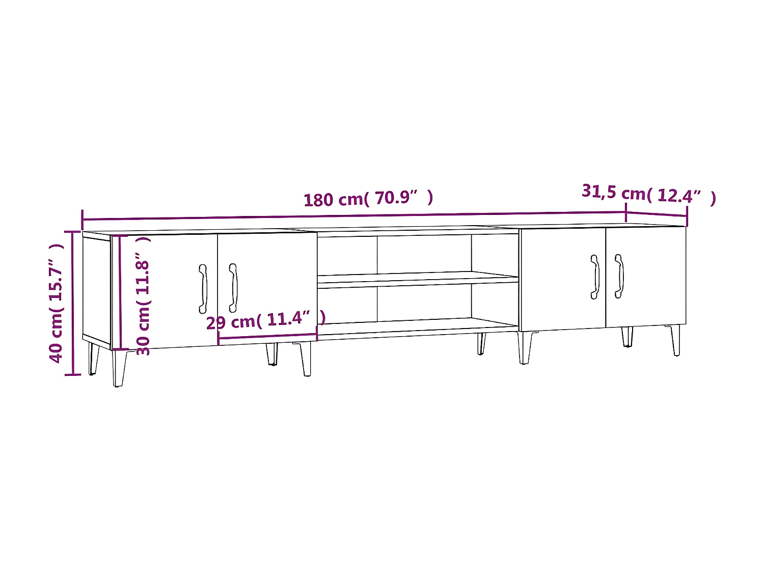TV-Schrank Schwarz 180x31,5x40 cm Holzwerkstoff